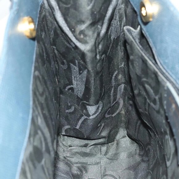 Salvatore Ferragamo Tote Bag Leather Embossed Navy Gold Auth BA1802 - Picture 12 of 16